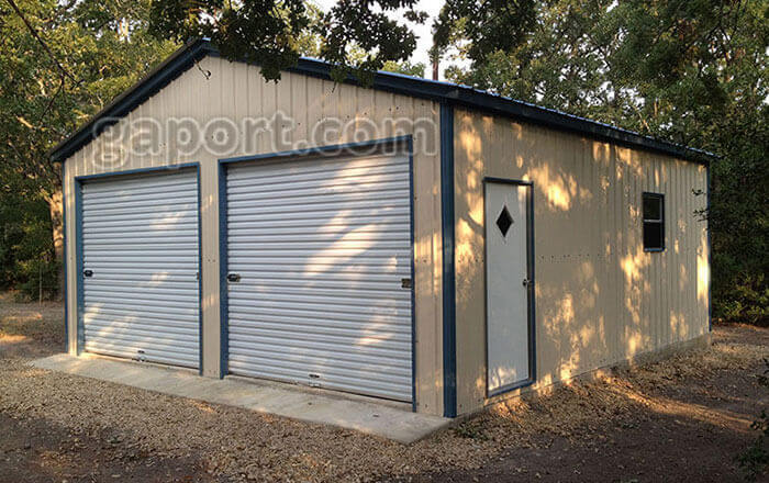 This metal garage is sized 20 x 25 x 9 leg height x 16.3 peak height.
