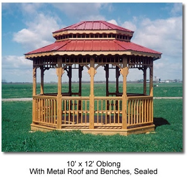 10x12 oblong with metal roof, benches, sealed wood, smoking pavillion, smoking pavilion