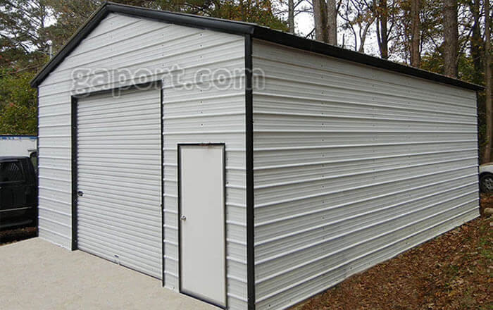 An interesting metal garage displayed here in a size 22 x 30 x 11 in white with black trim.