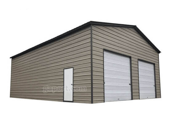 clay color 30x40 metal building with two roll-up doors for cars or trucks to enter
