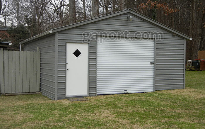 20′ wide × 25′ long × 8′ leg height × 11′ 8” peak height metal garage.