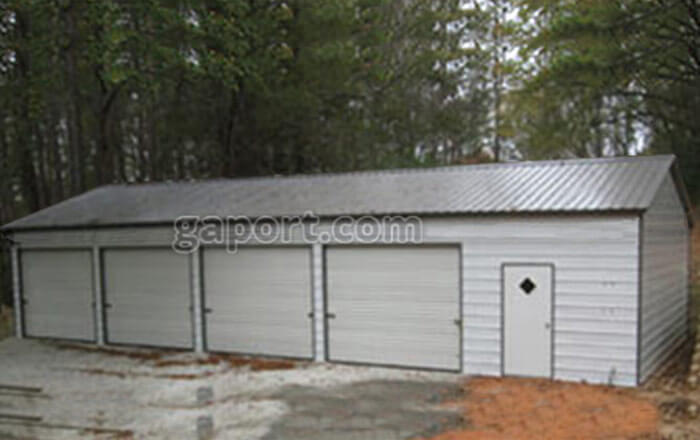 Four car garage size 24 wide x 55 long x 10 leg height x 14 peak height.