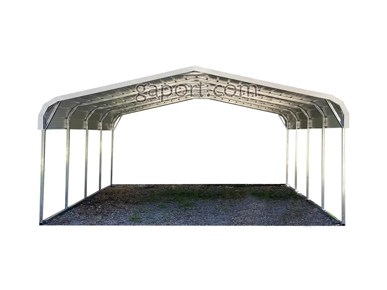 front view of a metal carport for two cars