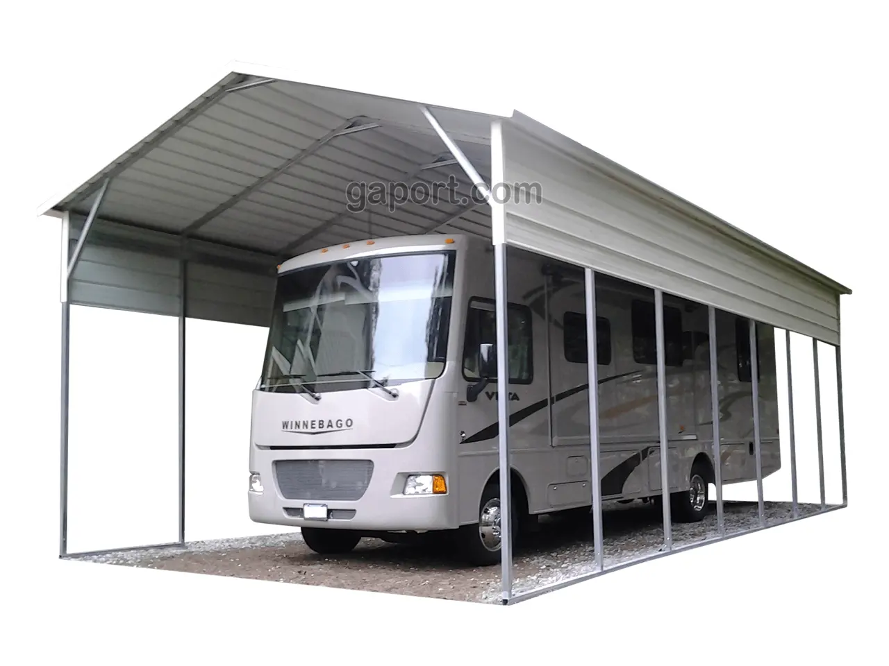 aesthetically pleasing rv carport on display with a panel for added protection