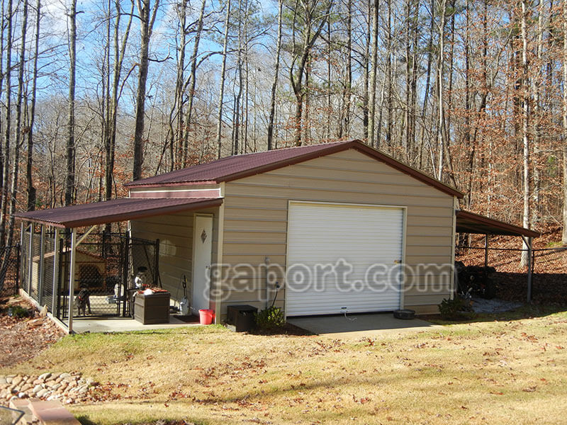 Example of gorgeous metal garage with two carports attached.